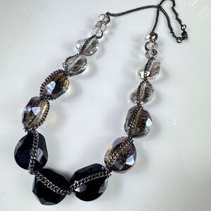 Elegant Faceted Glass Bead Necklace in Black and Smoke.